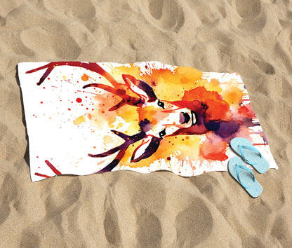 Watercolour Stag Face Beach Towel