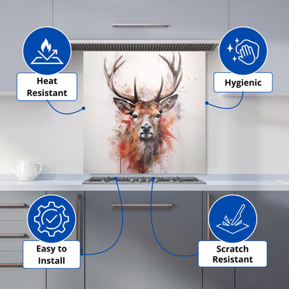 Watercolour Splashart Stag Face Kitchen Splashback