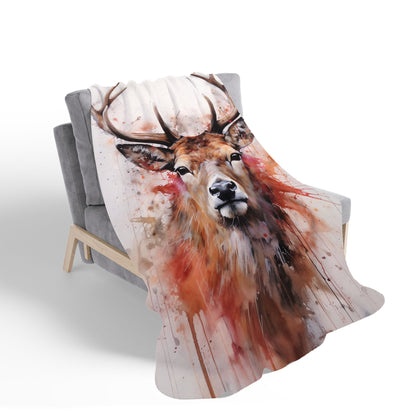 Watercolour Splashart Stag Face Sherpa Blanket