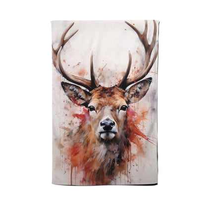 Watercolour Splashart Stag Face Tea Towel