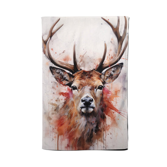 Watercolour Splashart Stag Face Tea Towel
