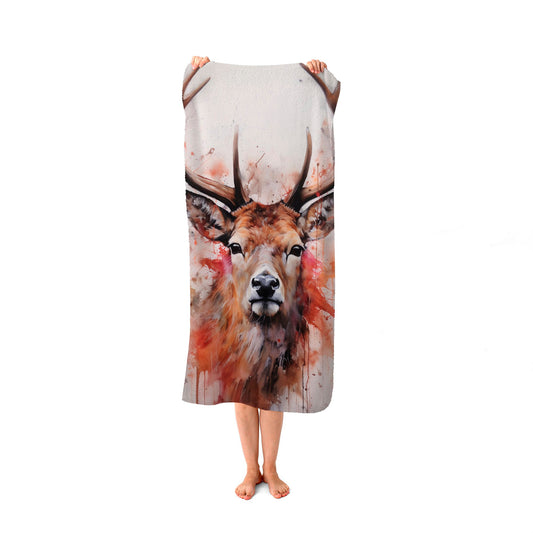 Watercolour Splashart Stag Face Beach Towel
