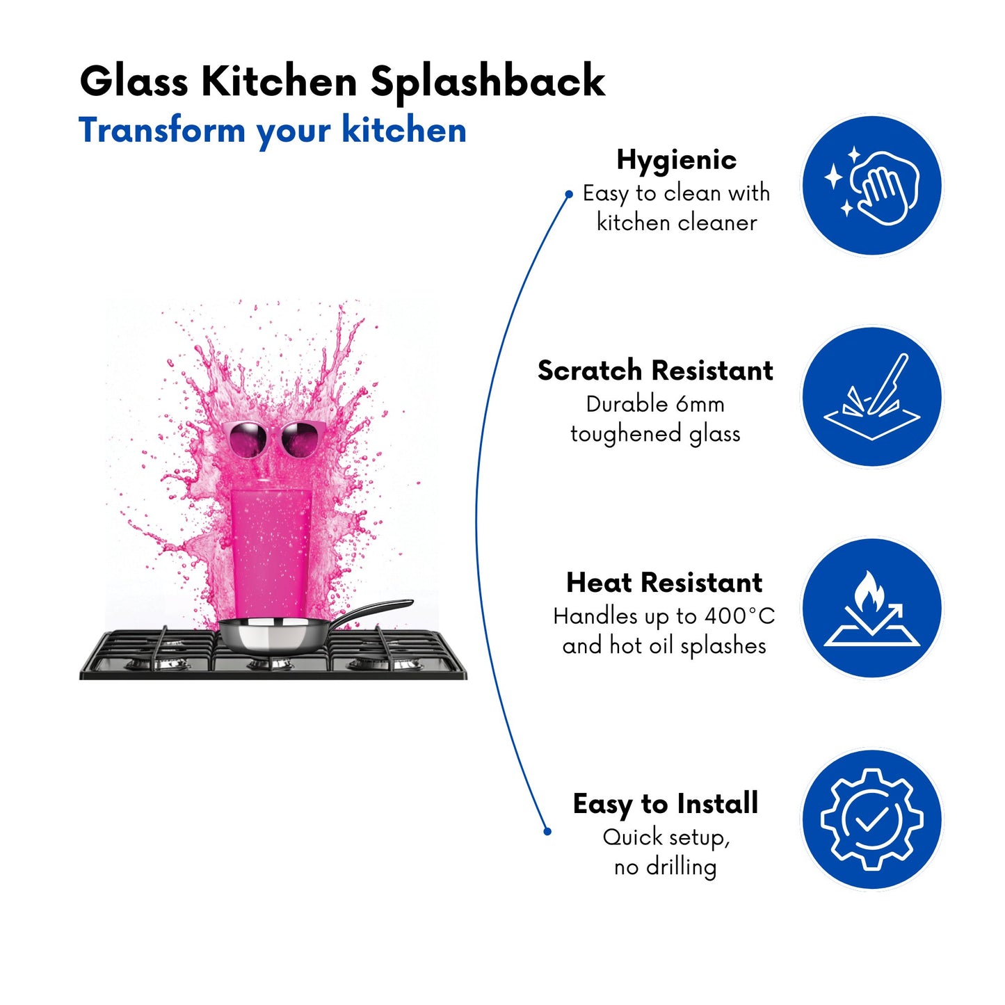 Pink Splashart Glass With Glasses Kitchen Splashback