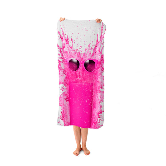 Pink Splashart Glass With Glasses Beach Towel