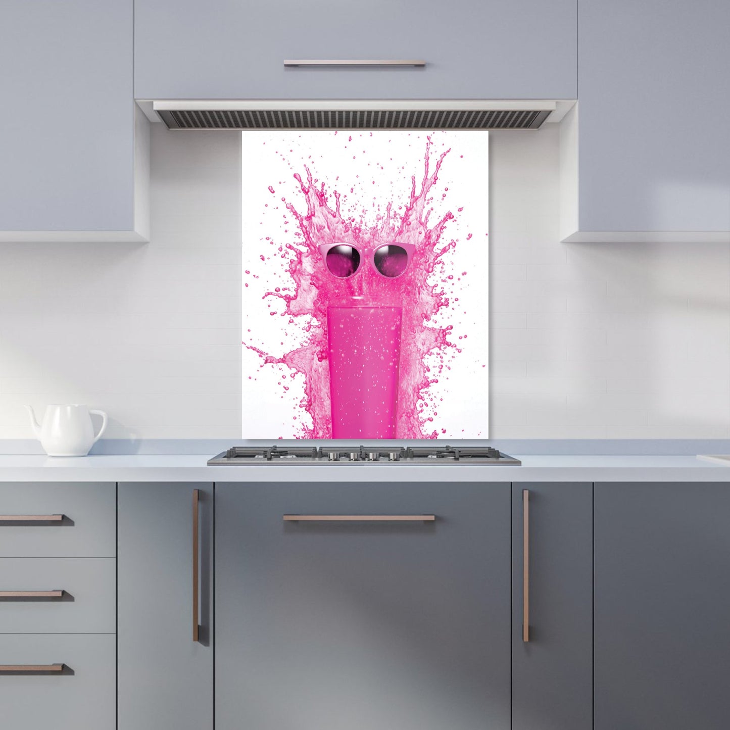 Pink Splashart Glass With Glasses Kitchen Splashback
