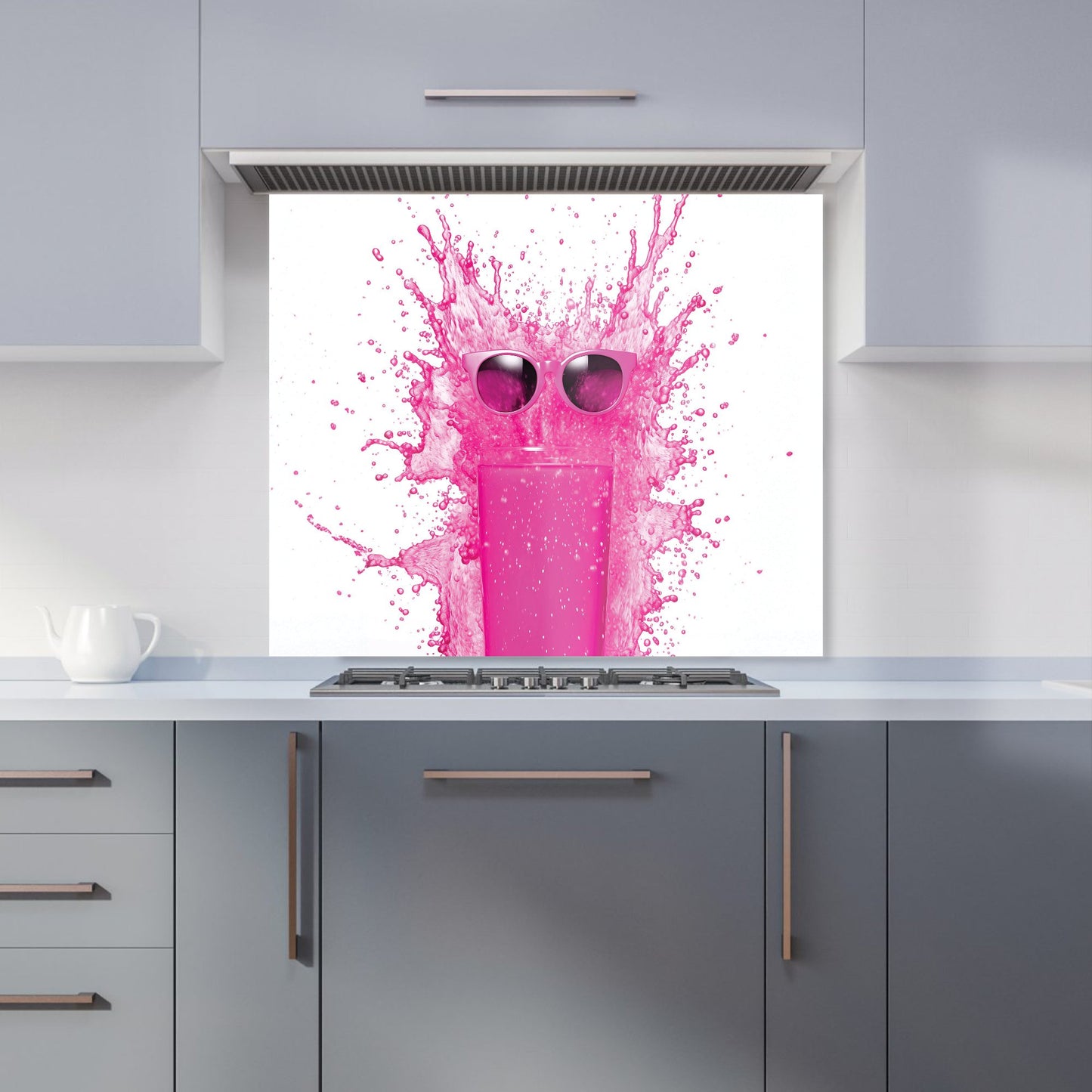 Pink Splashart Glass With Glasses Kitchen Splashback