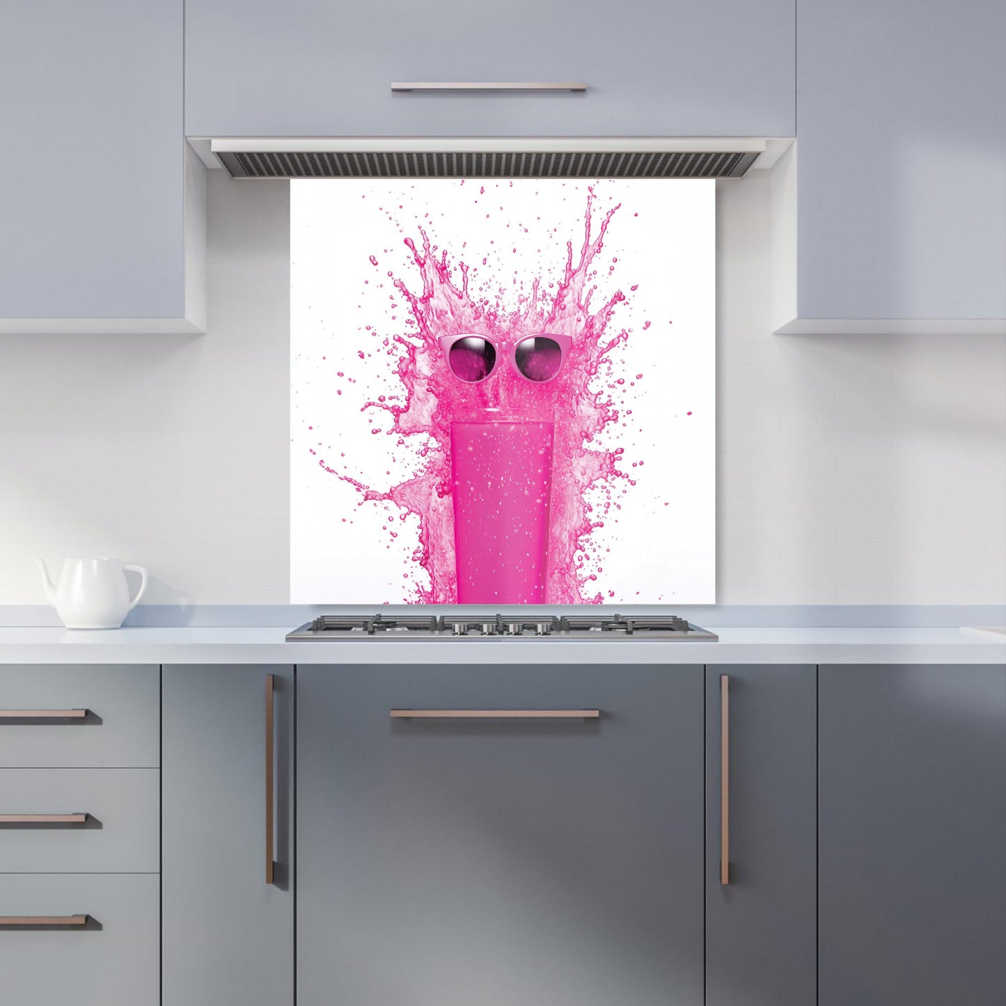 Pink Splashart Glass With Glasses Kitchen Splashback