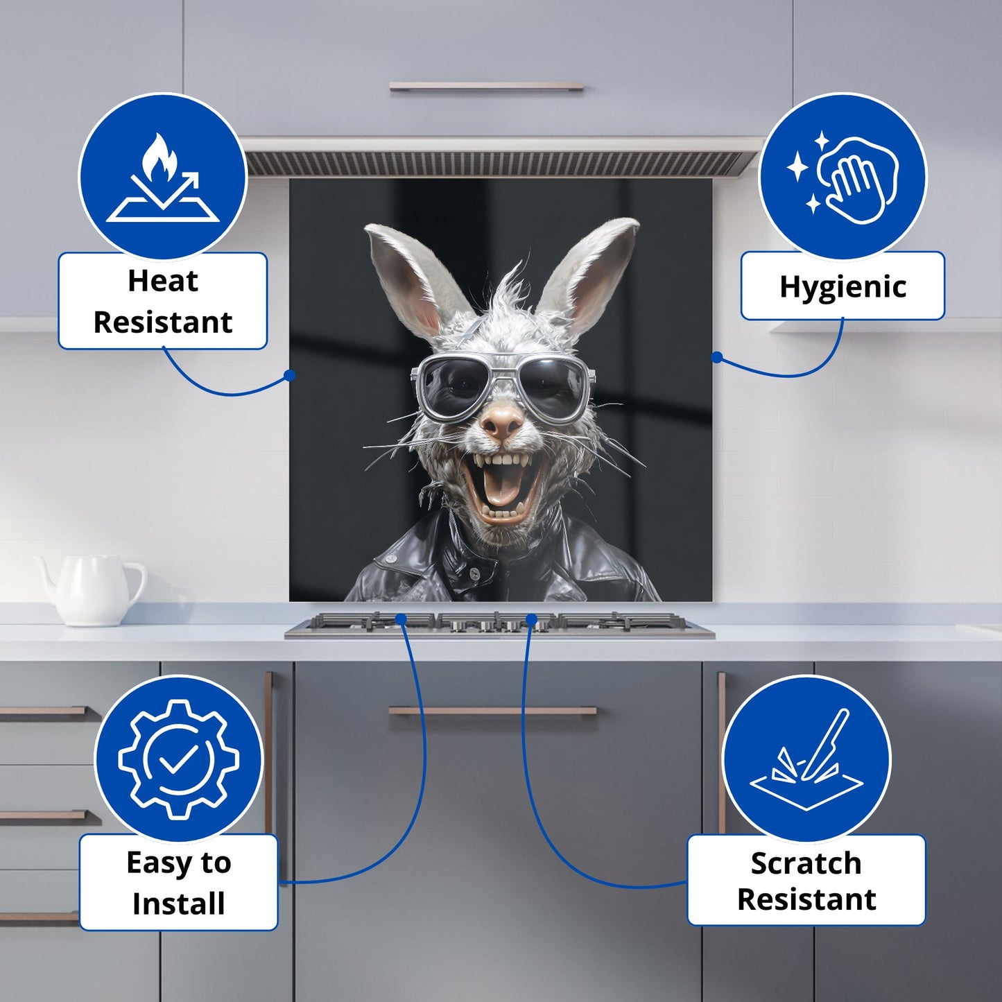 Funky Rabbit Face With Glasses Kitchen Splashback