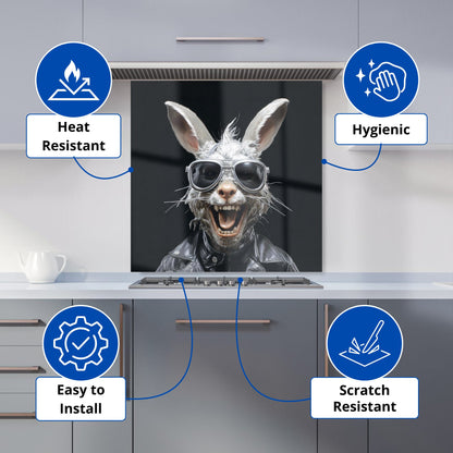 Funky Rabbit Face With Glasses Kitchen Splashback