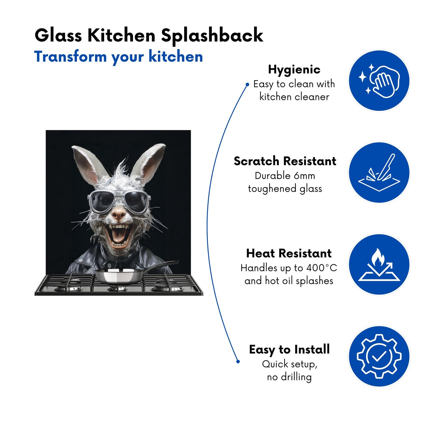 Funky Rabbit Face With Glasses Kitchen Splashback