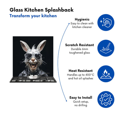 Funky Rabbit Face With Glasses Kitchen Splashback