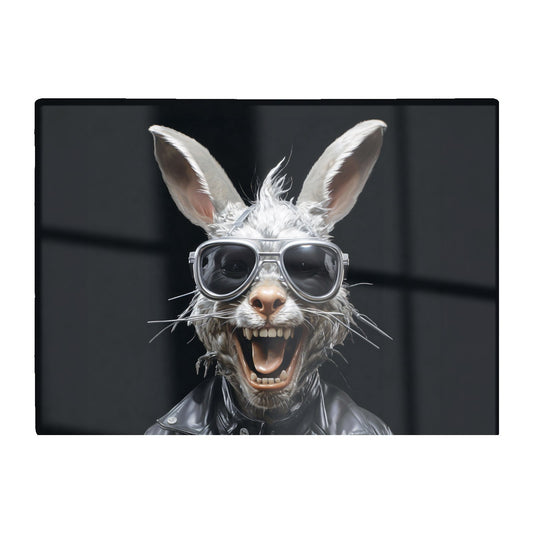 Funky Rabbit Face With Glasses Glass Chopping Board