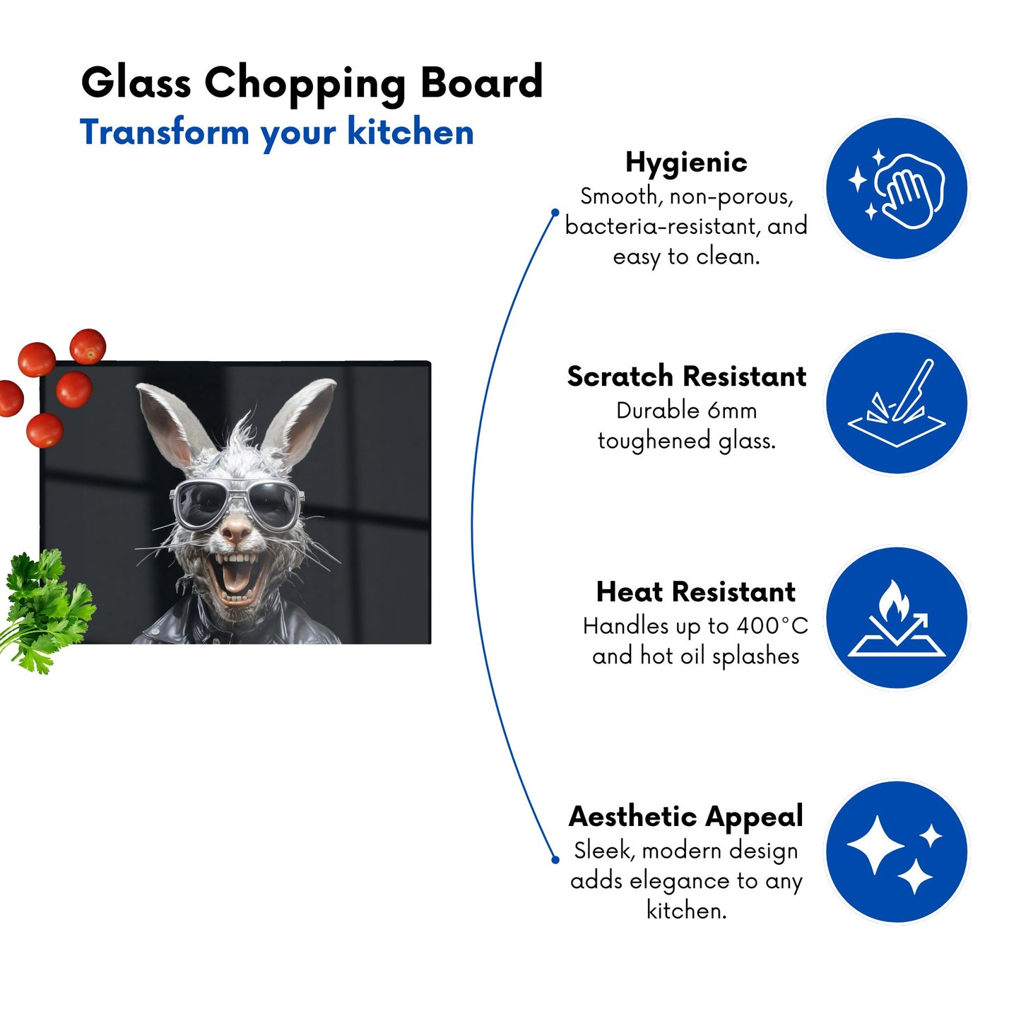 Funky Rabbit Face With Glasses Glass Chopping Board