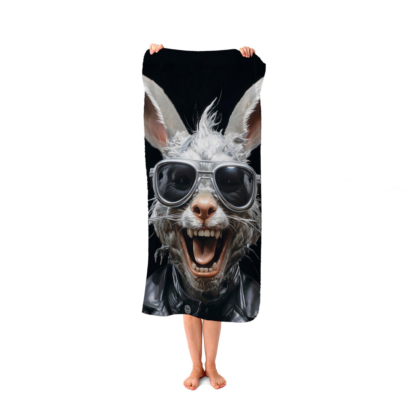 Funky Rabbit Face With Glasses Beach Towel