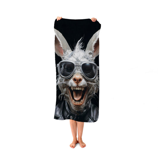 Funky Rabbit Face With Glasses Beach Towel
