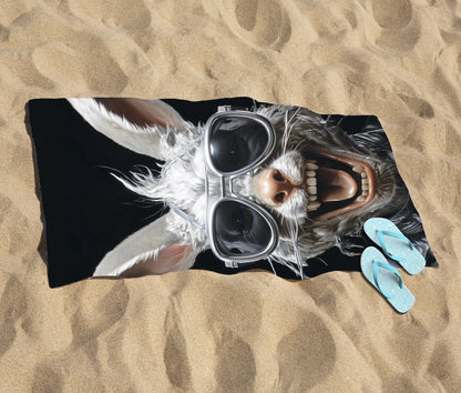Funky Rabbit Face With Glasses Beach Towel