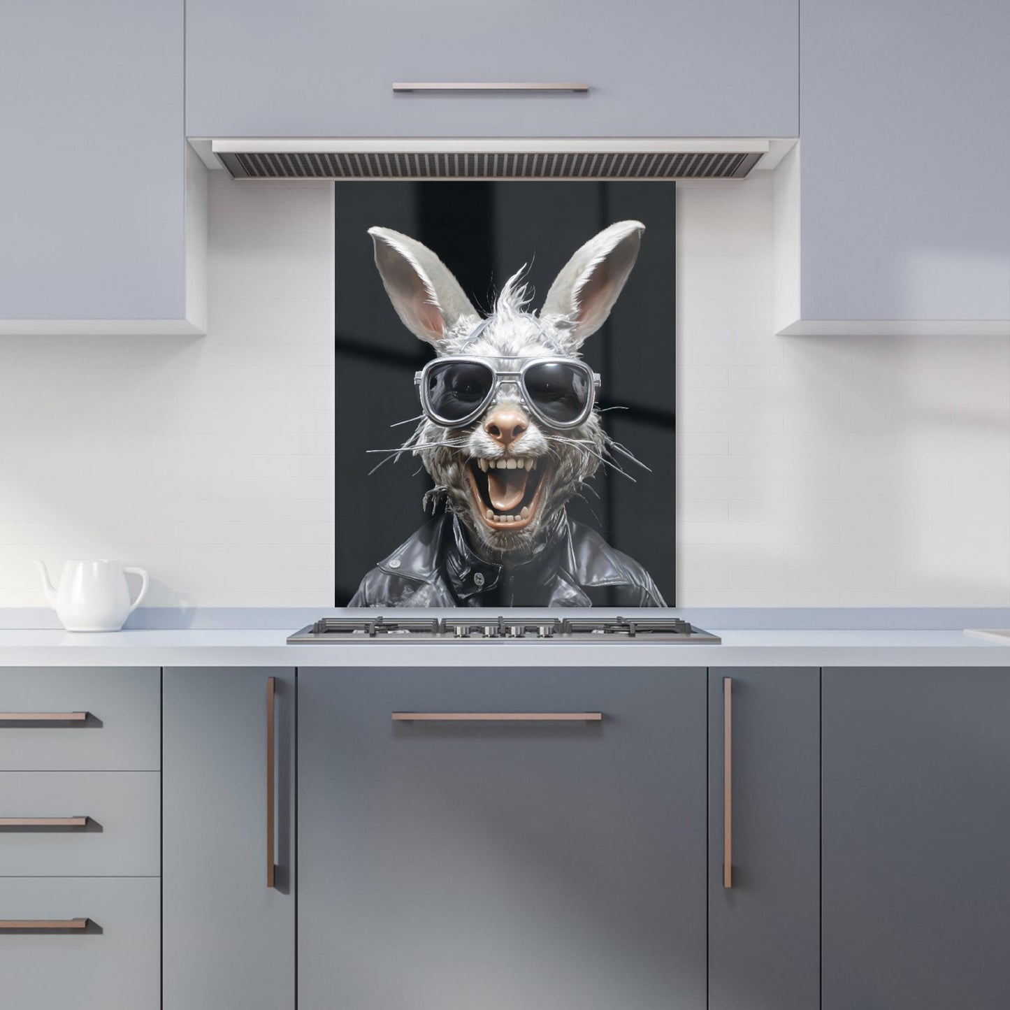 Funky Rabbit Face With Glasses Kitchen Splashback