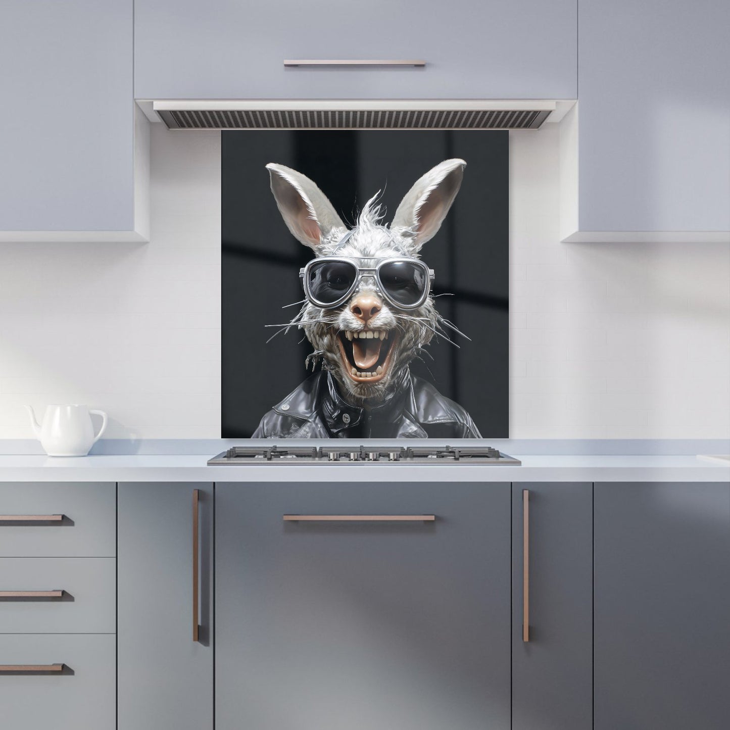 Funky Rabbit Face With Glasses Kitchen Splashback
