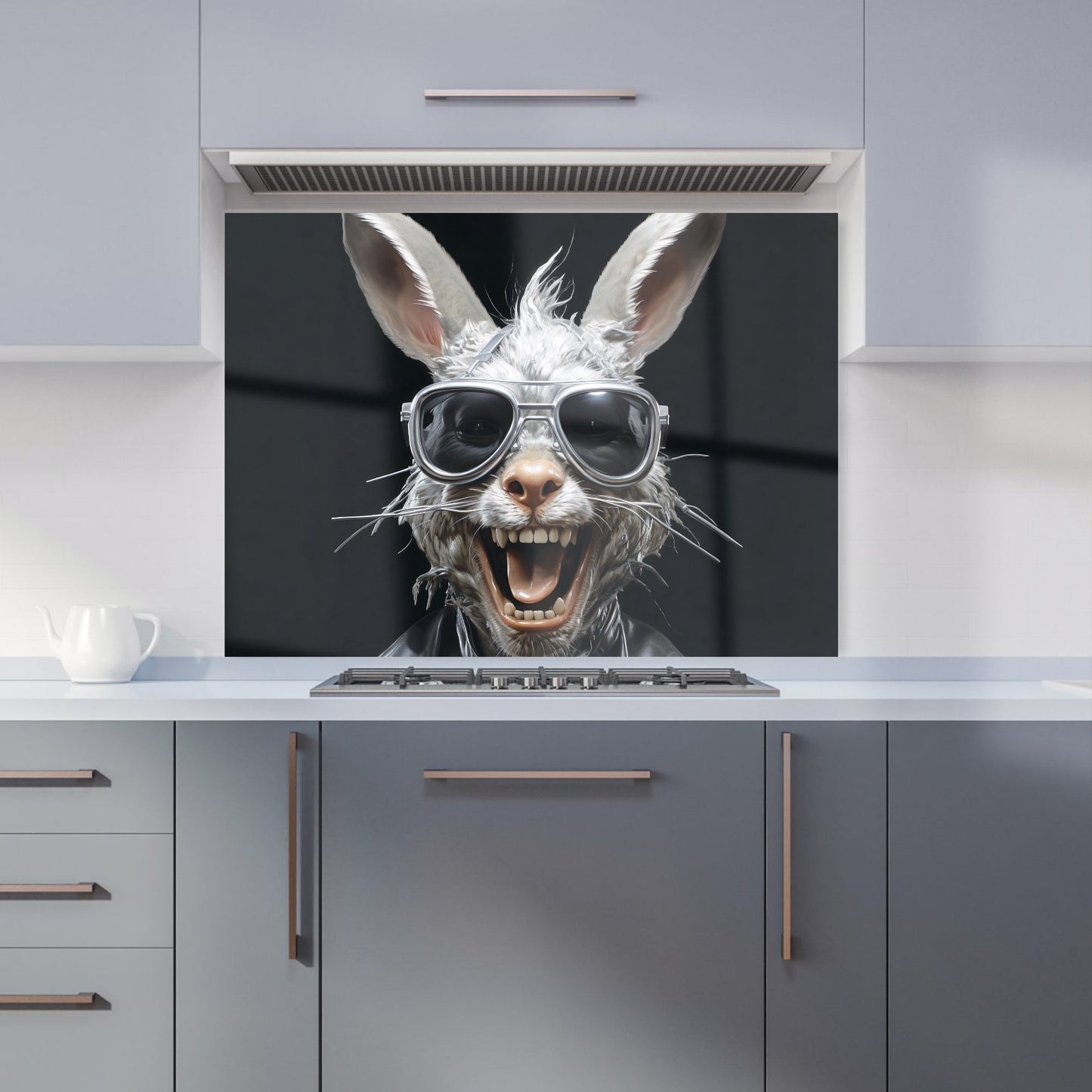 Funky Rabbit Face With Glasses Kitchen Splashback