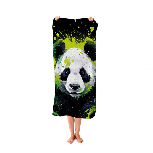 Green Splashart Panda Face Beach Towel