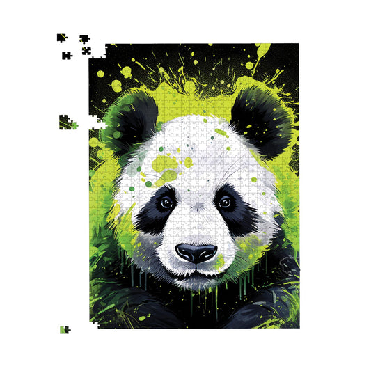 Green Splashart Panda Face Jigsaw Puzzle