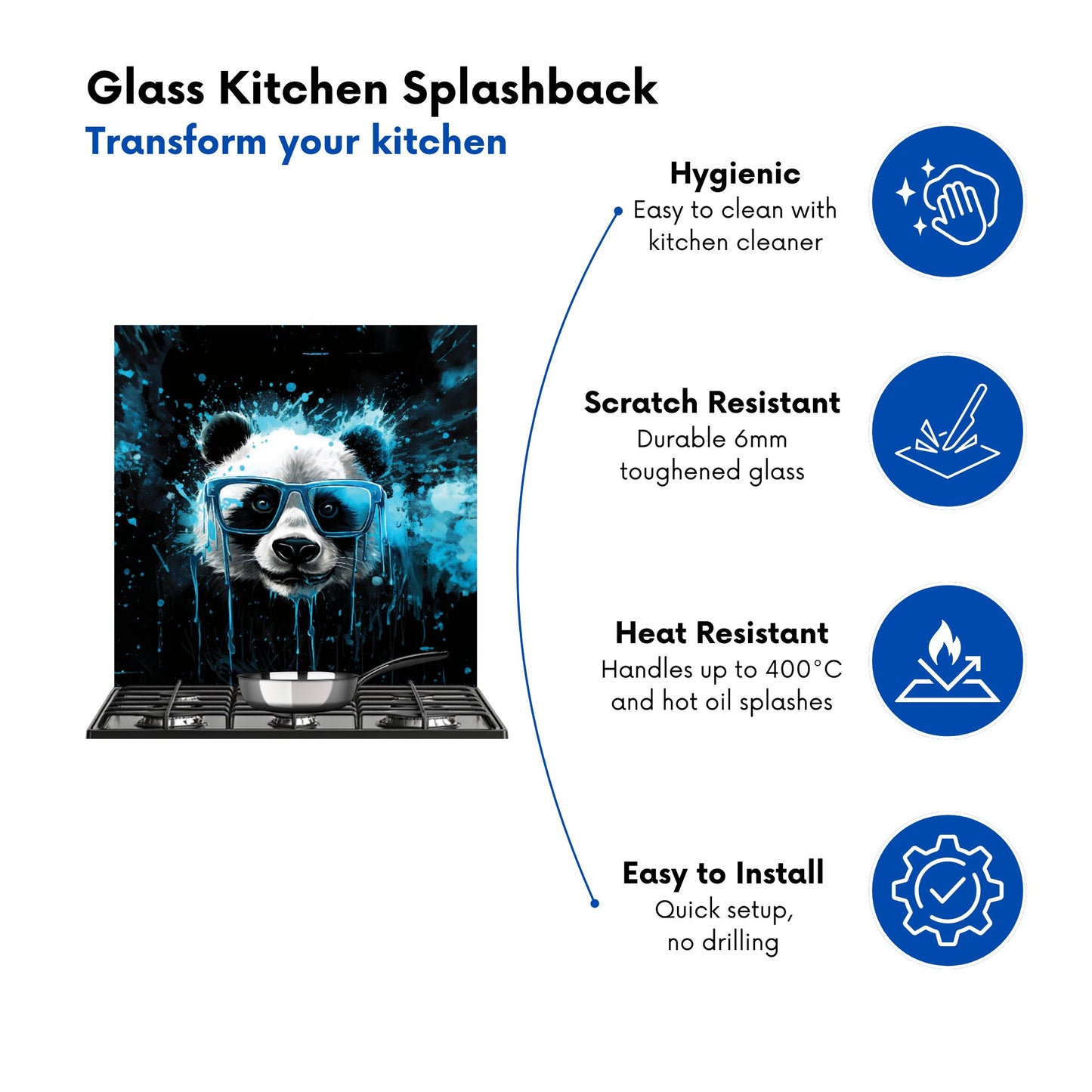 Blue Splashart Panda Face Kitchen Splashback