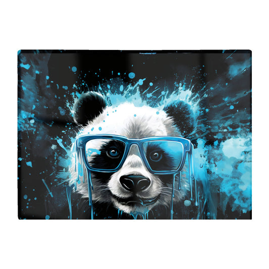 Blue Splashart Panda Face Glass Chopping Board