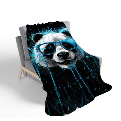 Blue Splashart Panda Face Sherpa Blanket