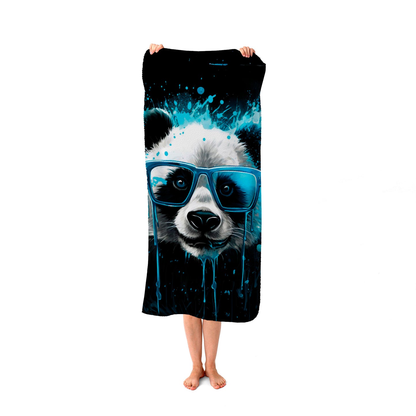 Blue Splashart Panda Face Beach Towel