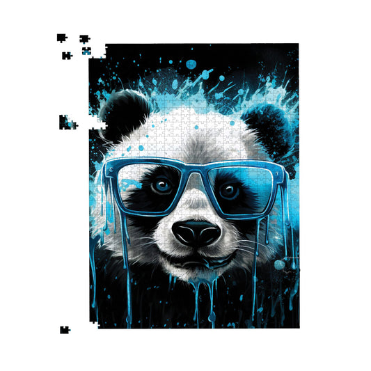 Blue Splashart Panda Face Jigsaw Puzzle