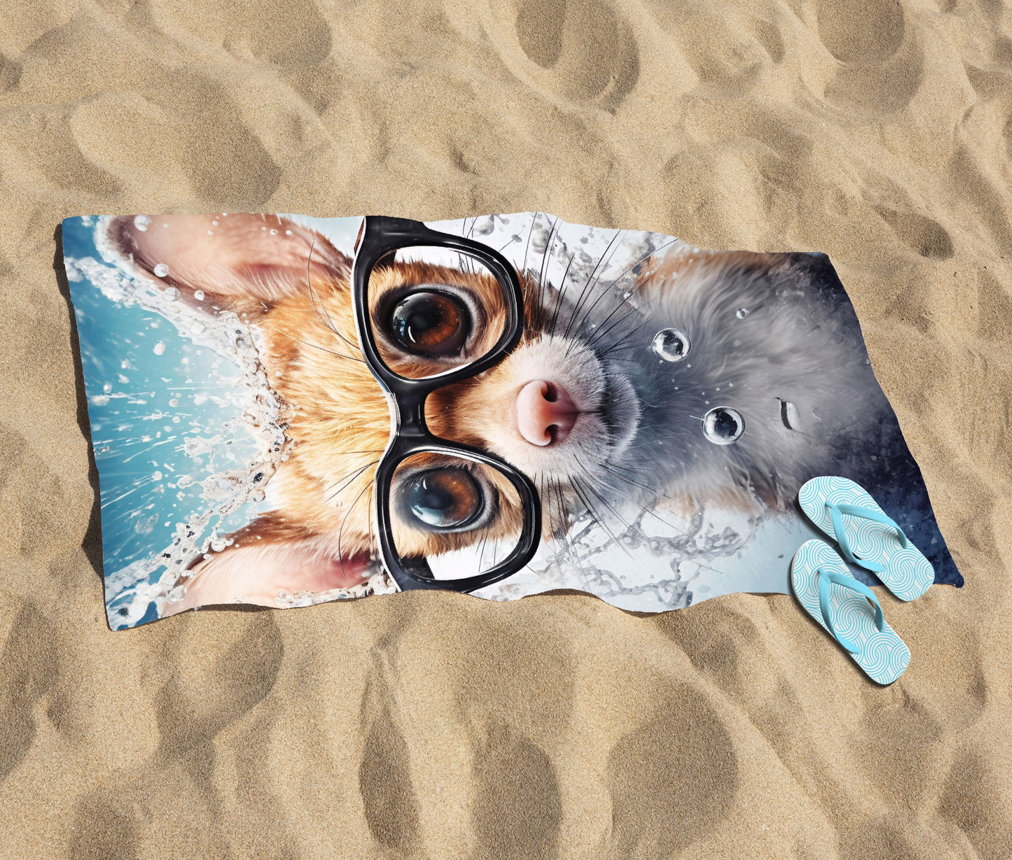 Splashart Doormouse With Glasses Beach Towel