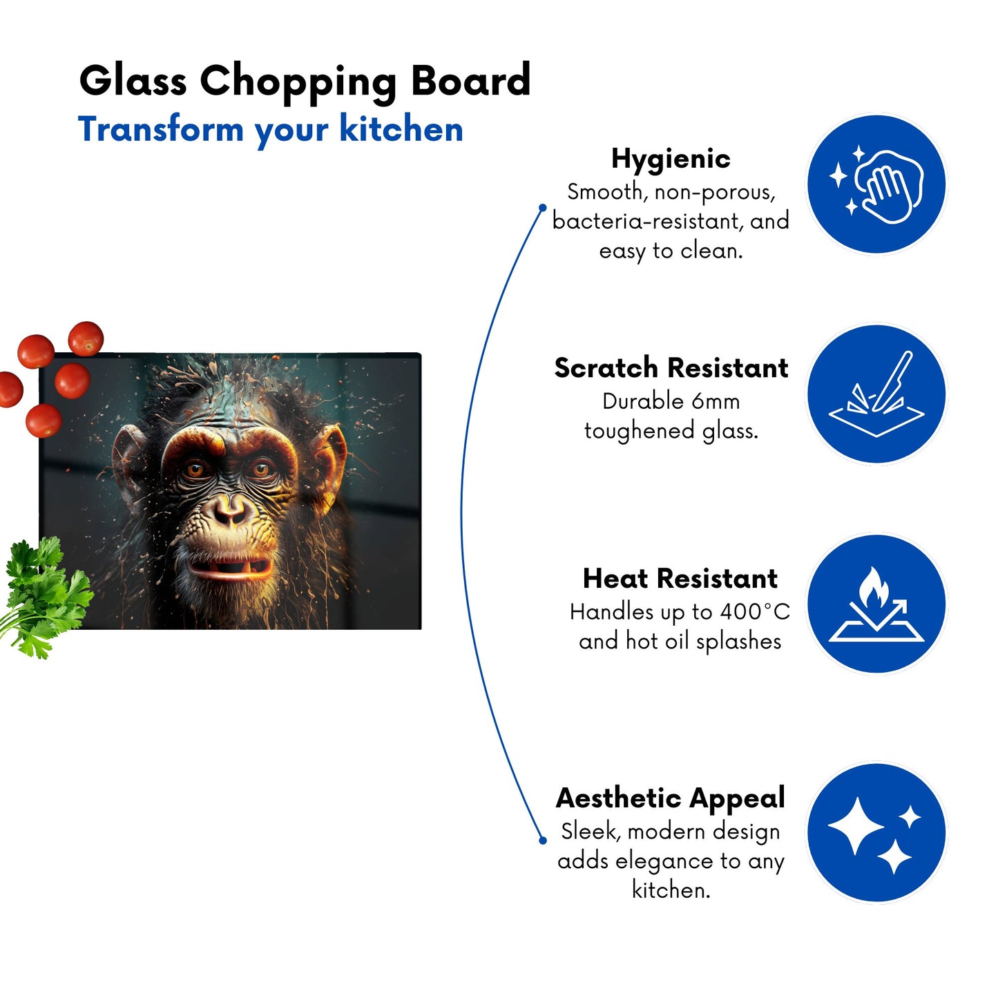 Splashart Monkey Face Glass Chopping Board