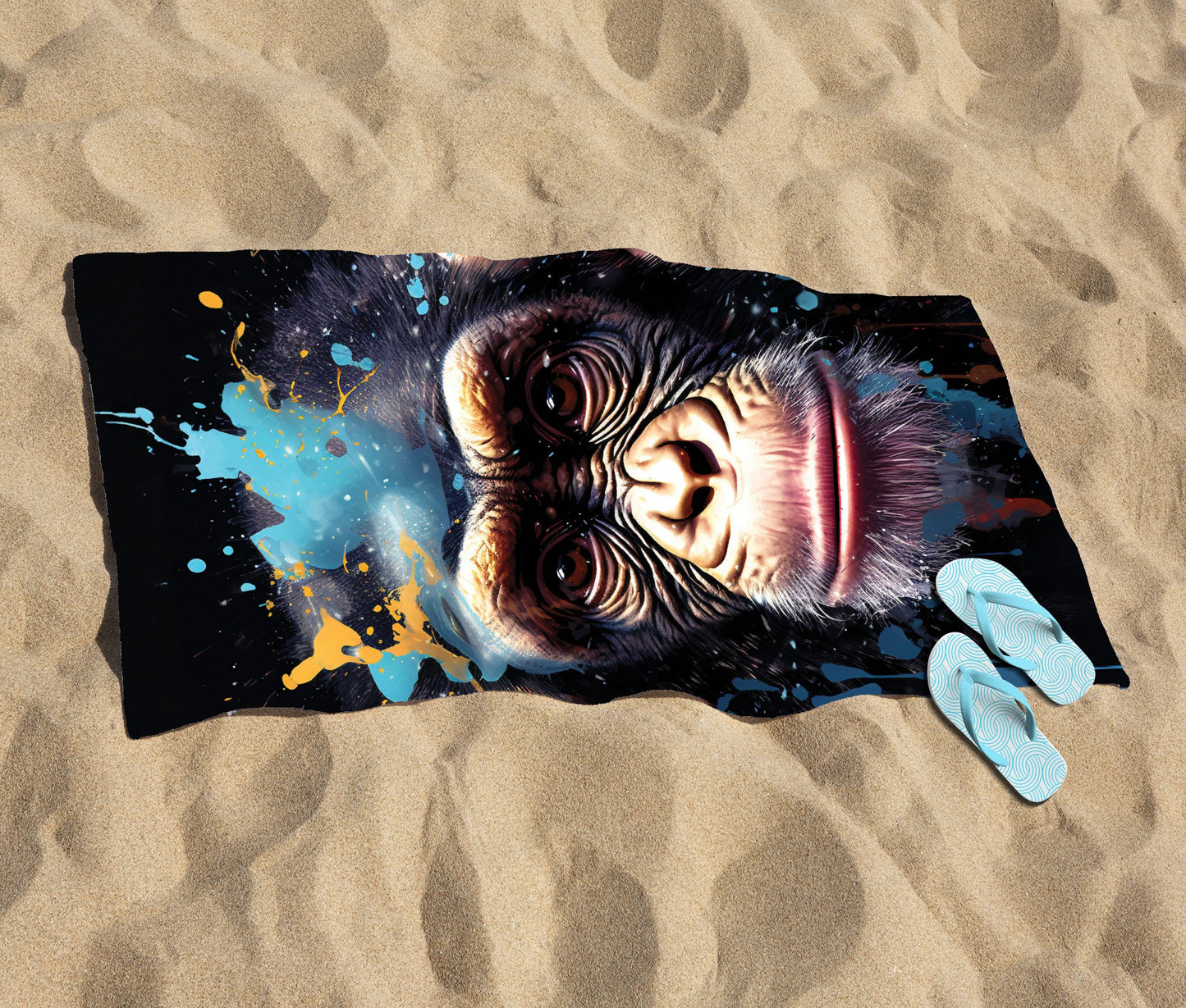 Monkey Face Splashart with Blue Beach Towel