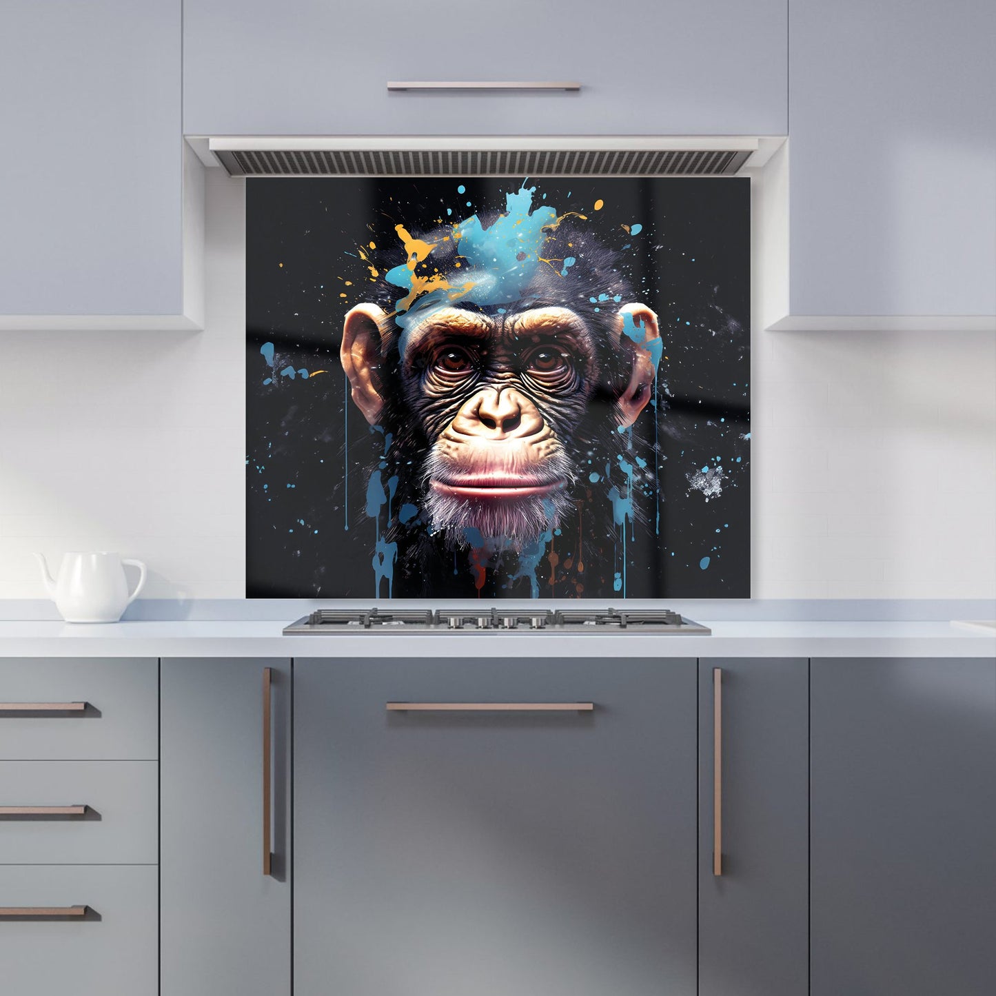 Monkey Face Splashart with Blue Kitchen Splashback