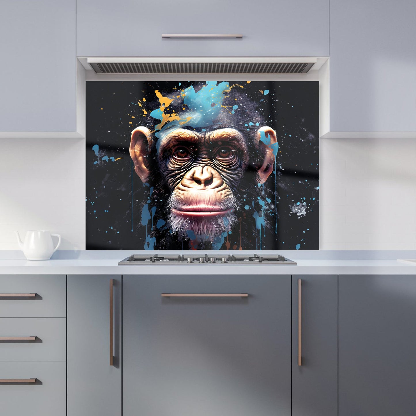 Monkey Face Splashart with Blue Kitchen Splashback