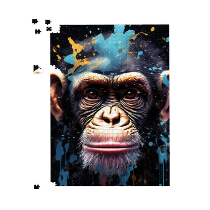 Monkey Face Splashart with Blue Jigsaw Puzzle