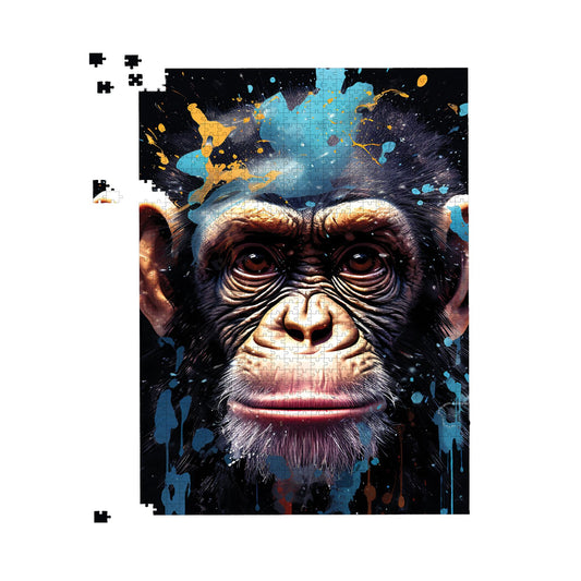 Monkey Face Splashart with Blue Jigsaw Puzzle