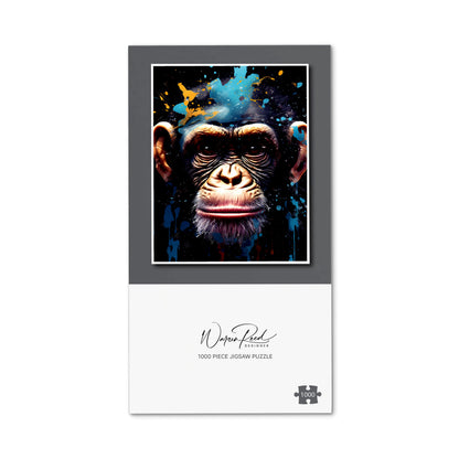 Monkey Face Splashart with Blue Jigsaw Puzzle