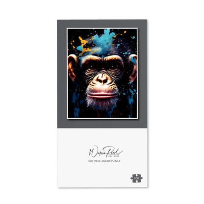Monkey Face Splashart with Blue Jigsaw Puzzle