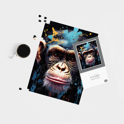 Monkey Face Splashart with Blue Jigsaw Puzzle