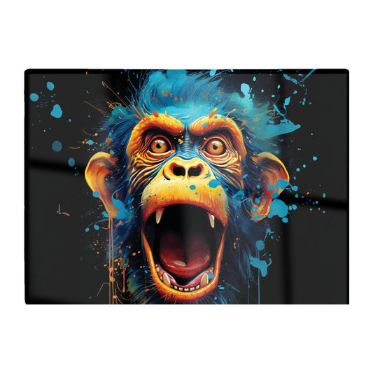 Crazy Monkey Face Splashart Glass Chopping Board