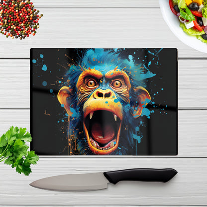 Crazy Monkey Face Splashart Glass Chopping Board