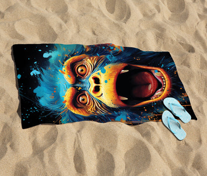 Crazy Monkey face Splashart Beach Towel