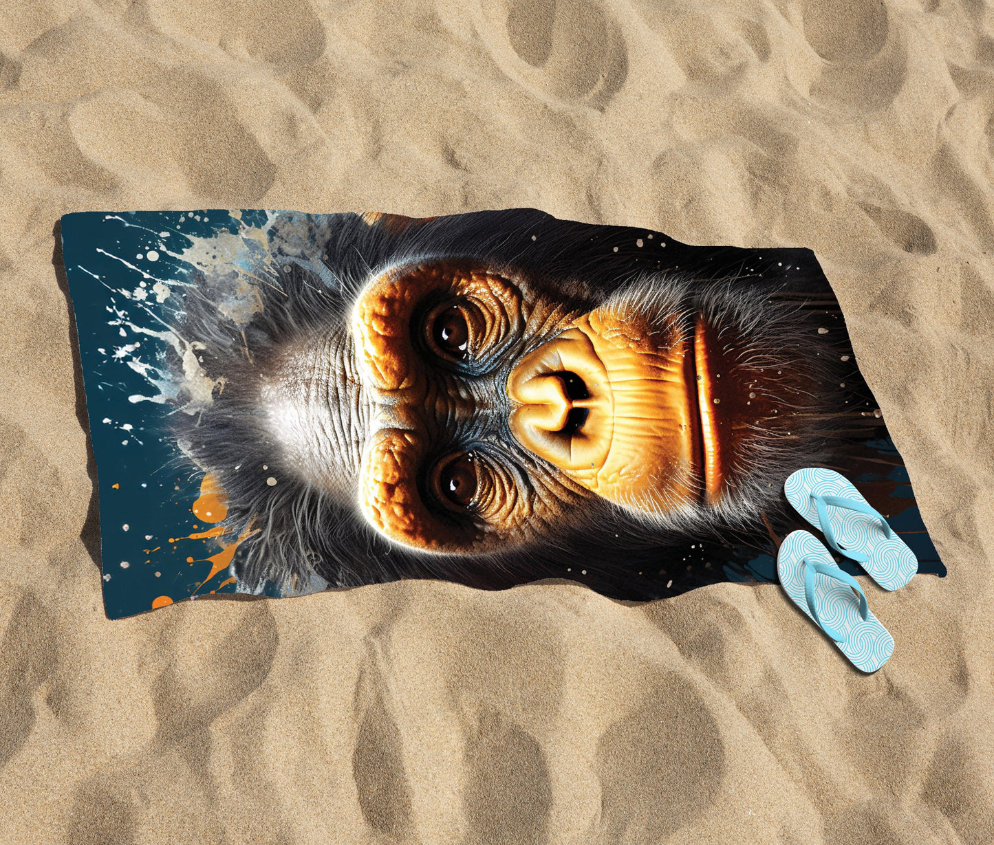 Splashart Realistic Monkey Face Beach Towel