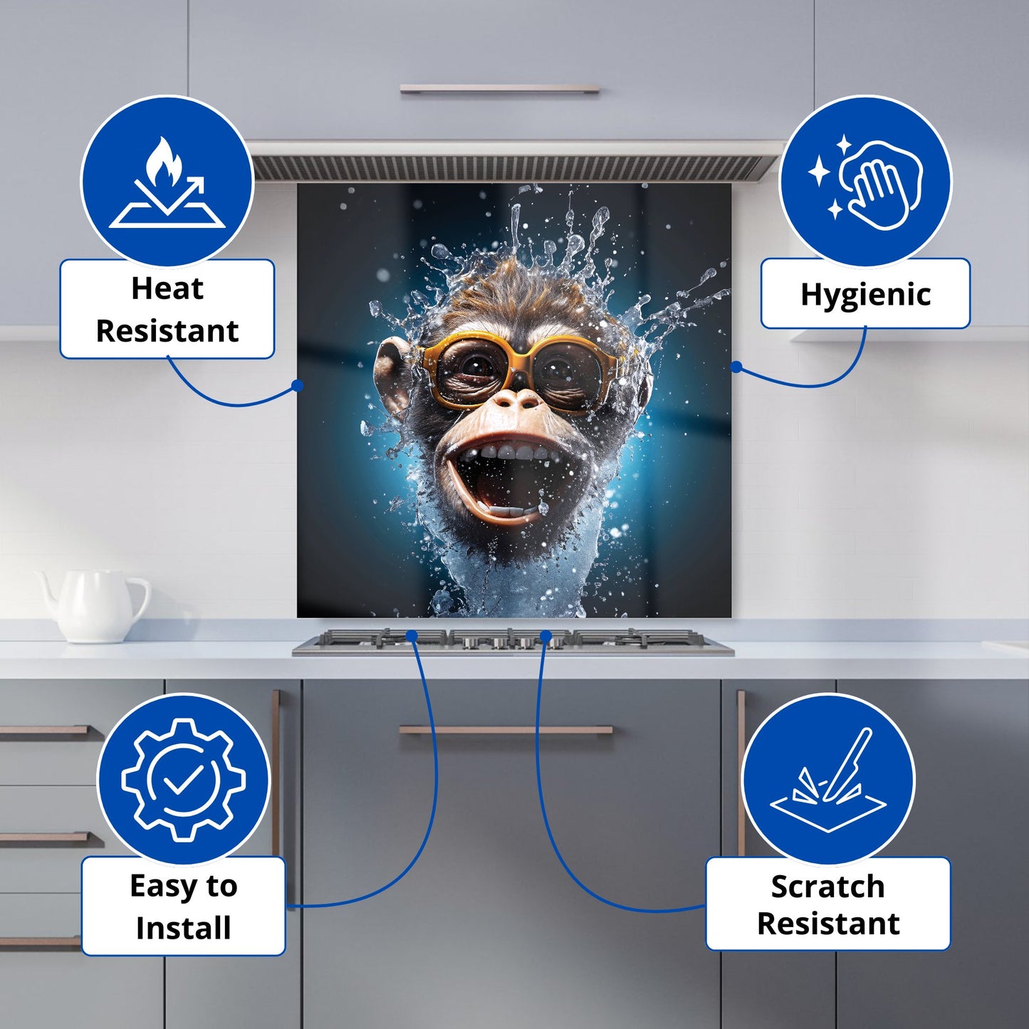 Splashart Cheeky Chimp Face With Glasses Kitchen Splashback