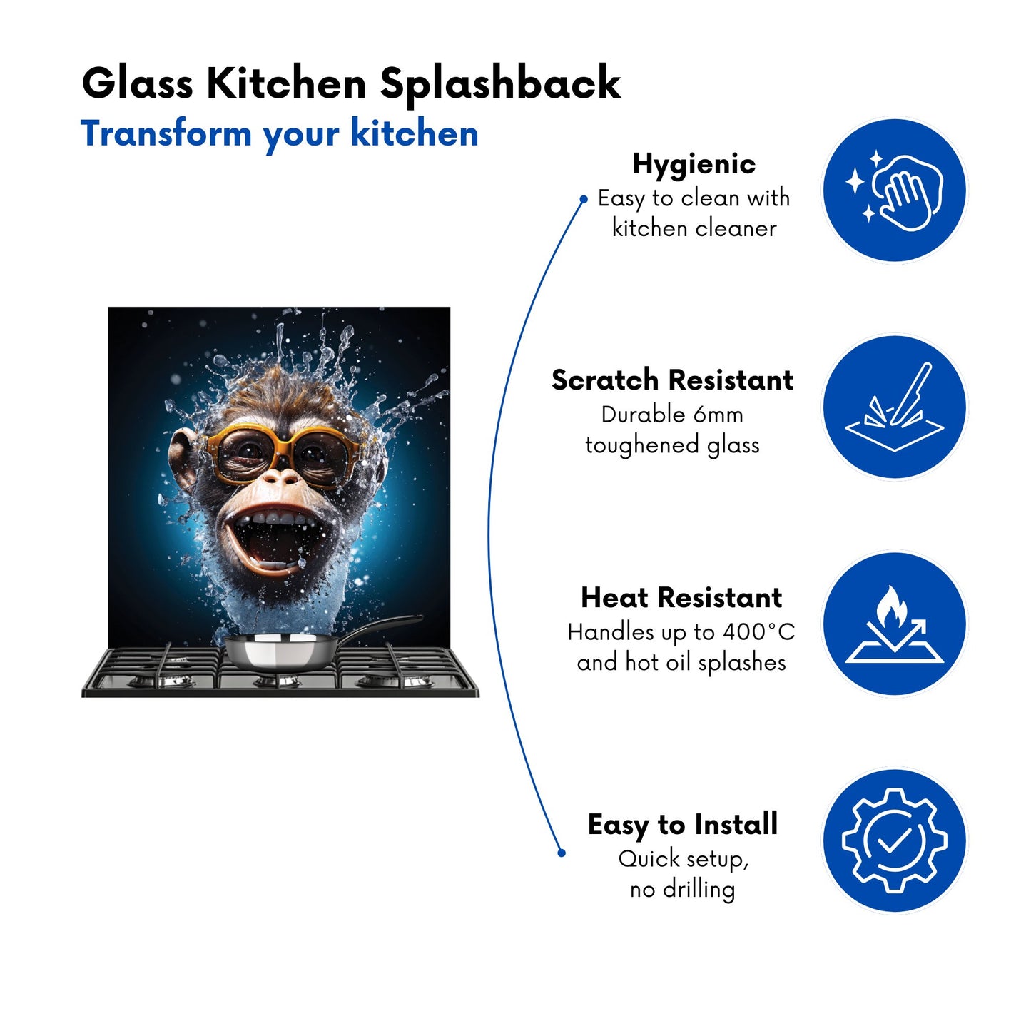 Splashart Cheeky Chimp Face With Glasses Kitchen Splashback