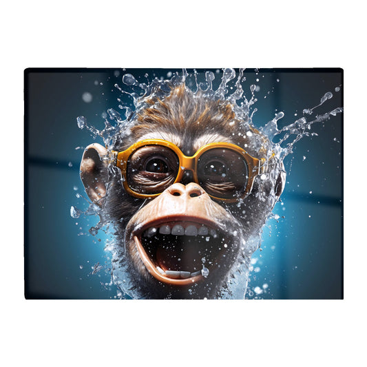 Splashart Cheeky Chimp Face With Glasses Glass Chopping Board