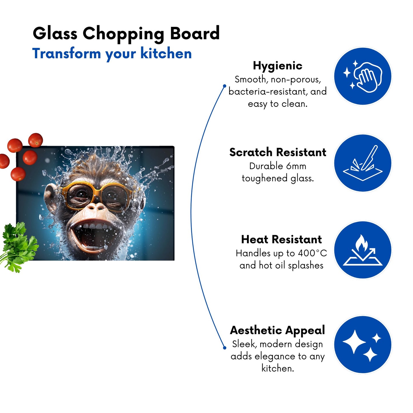 Splashart Cheeky Chimp Face With Glasses Glass Chopping Board