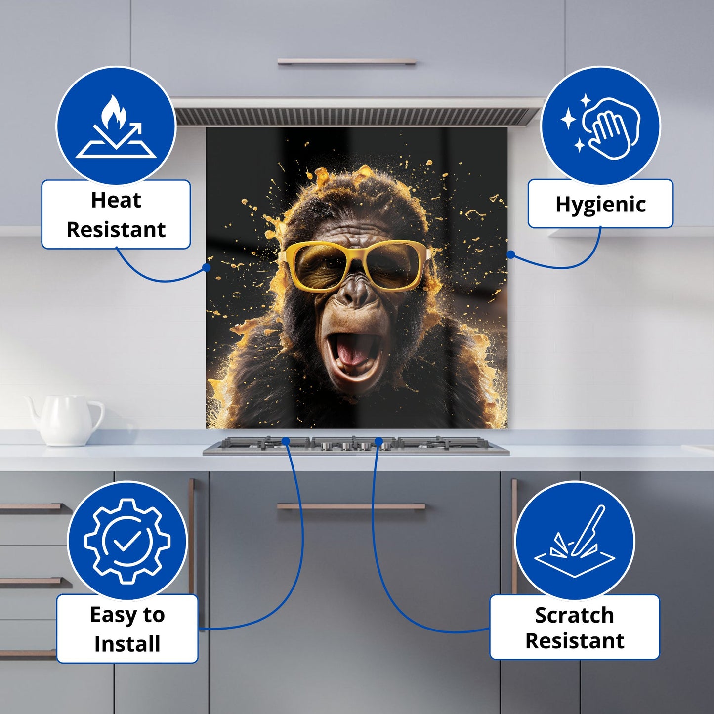 Splashart Monkey Face With Yellow Glasses Kitchen Splashback