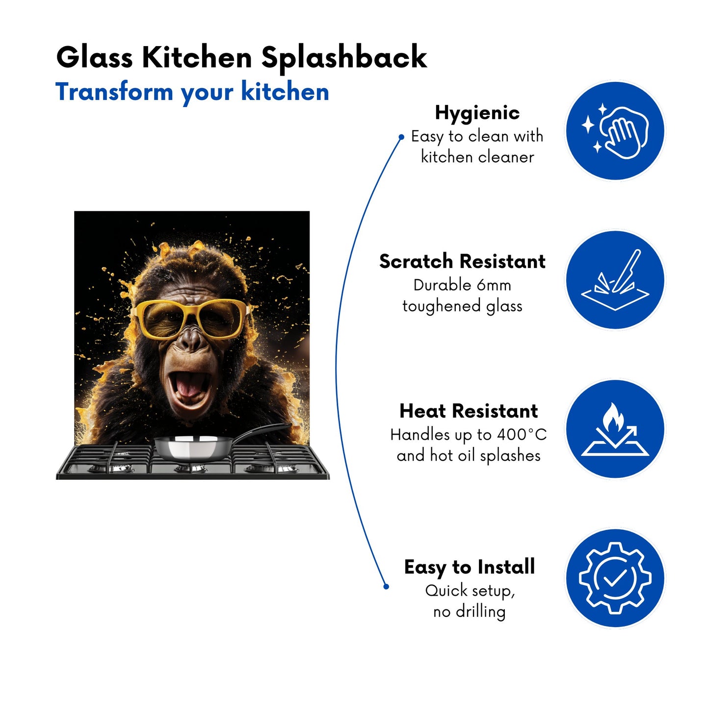 Splashart Monkey Face With Yellow Glasses Kitchen Splashback